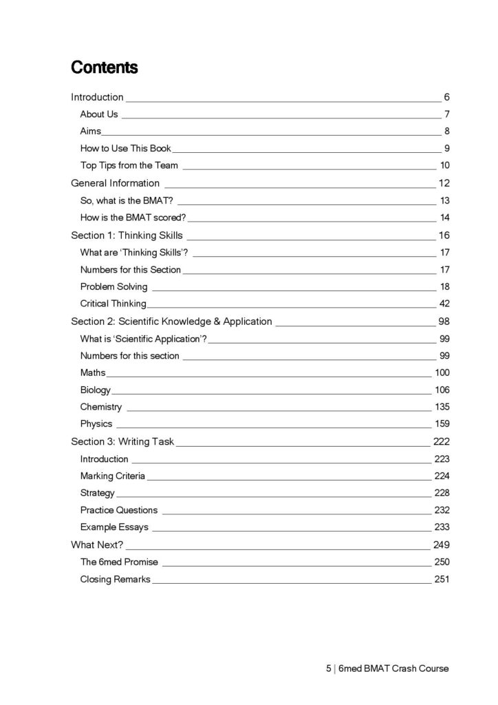 6med BMAT Workbook Contents